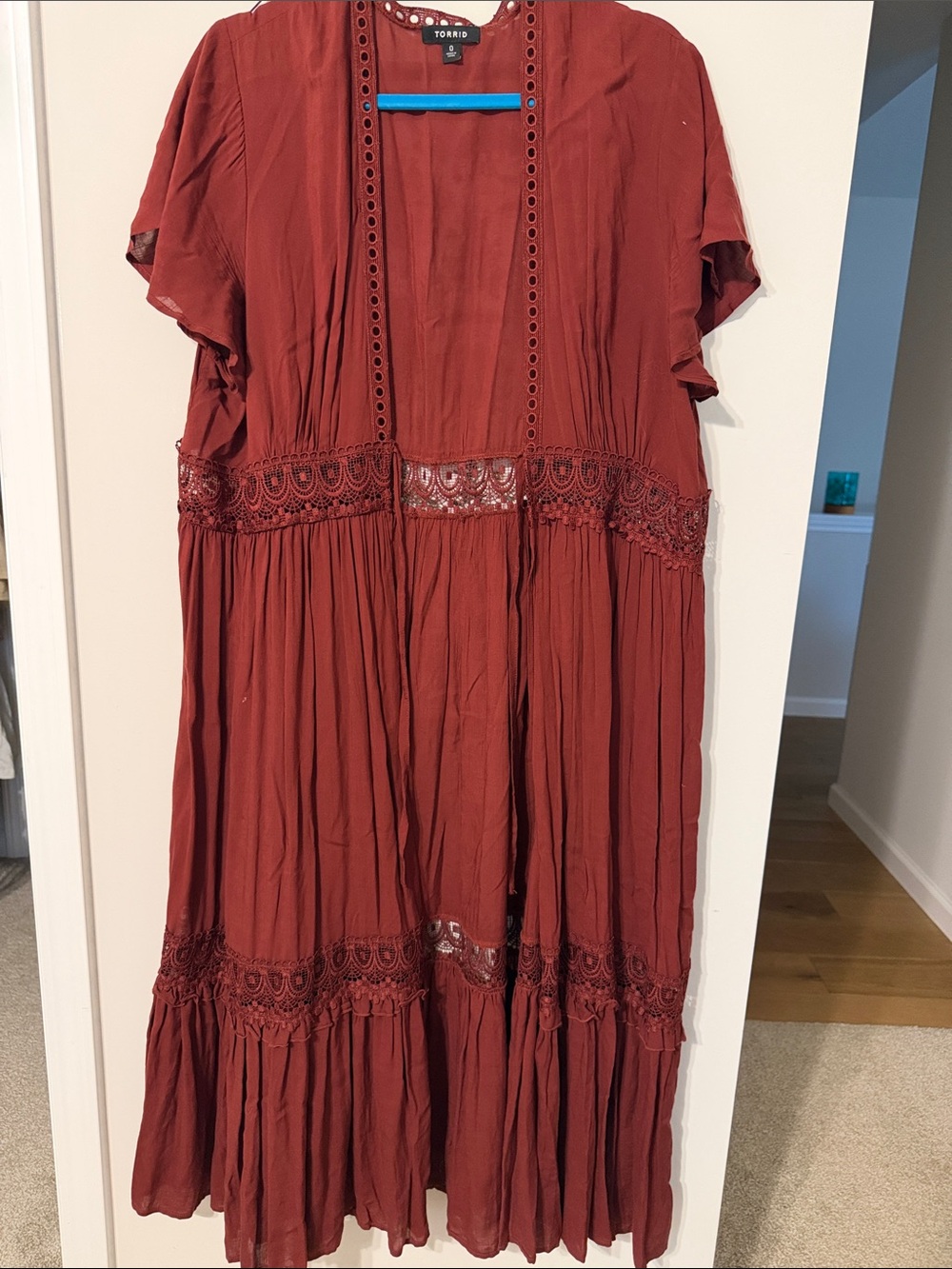torrid rust-red eyelet tiered maxi dress